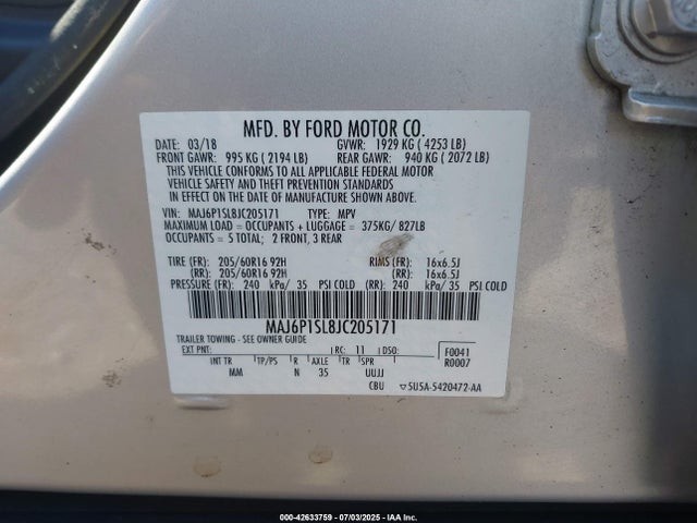 MAJ6P1SL8JC205171 Ford 2018