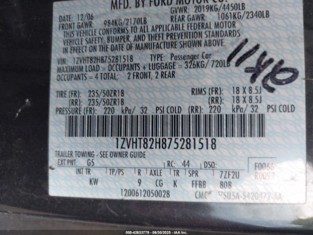 2007 FORD MUSTANG 1ZVHT82H875281518 Photo 8