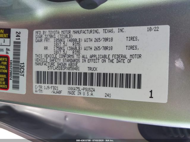 2023 TOYOTA TUNDRA 5TFLA5DB3PX058401 Photo 8