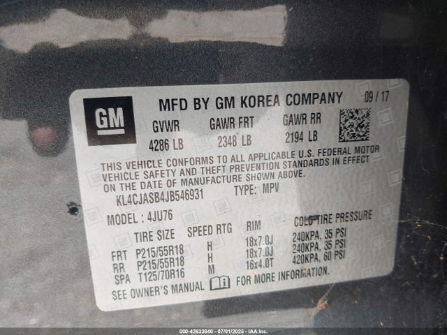 KL4CJASB4JB546931 Buick luv: mfi, variable valve timing, alum, e85 max