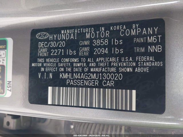 KMHLN4AG2MU130020 Hyundai mpi nu pe
