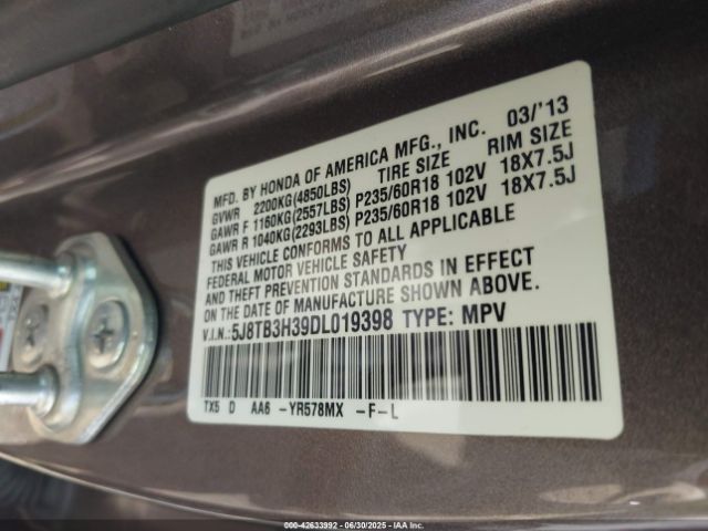 2013 ACURA RDX 5J8TB3H39DL019398 Photo 8