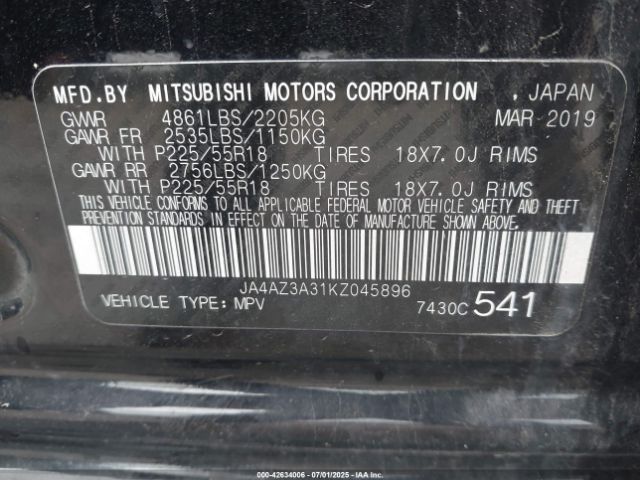 2019 MITSUBISHI OUTLANDER JA4AZ3A31KZ045896 Photo 8