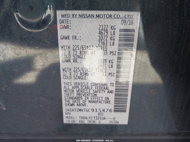 5N1AT2MV7GC915476 Nissan 2016