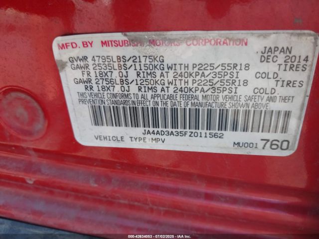2015 MITSUBISHI OUTLANDER JA4AD3A35FZ011562 Photo 8