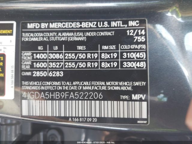 2015 MERCEDES-BENZ ML 350 4JGDA5HB9FA522206 Photo 8
