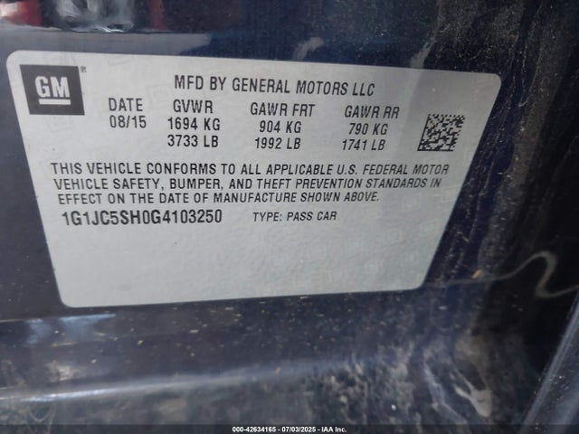 1G1JC5SH0G4103250 Chevrolet luw - e85 max
