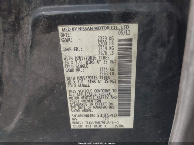 2011 NISSAN XTERRA 5N1AN0NU3BC518540 Photo 8