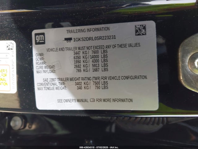1GKS2DRL0SR223231 GMC l87