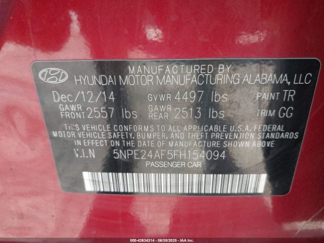 5NPE24AF5FH154094 Hyundai dohc gdi theta-ii