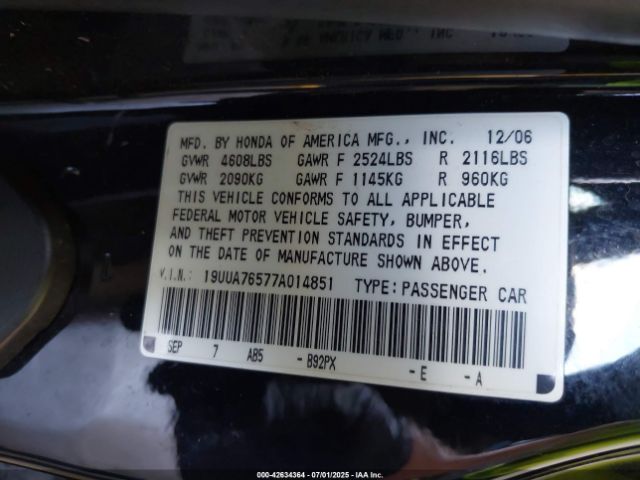 2007 ACURA TL 19UUA76577A014851 Photo 8