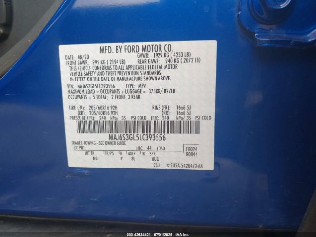 2020 FORD ECOSPORT MAJ6S3GL5LC393556 Photo 8