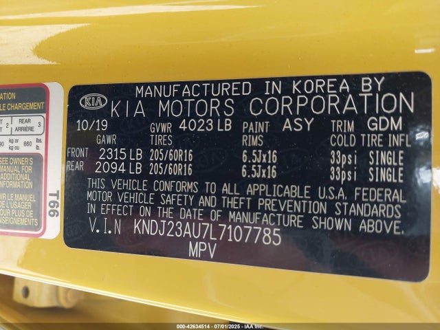 KNDJ23AU7L7107785 KIA mpi nu
