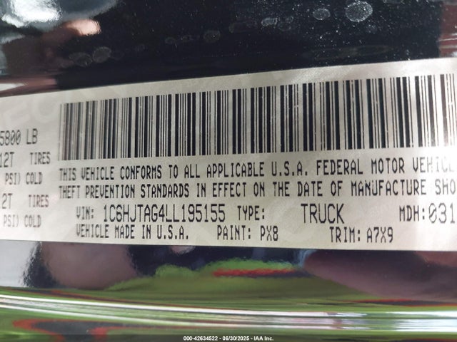 1C6HJTAG4LL195155 Jeep Gladiator