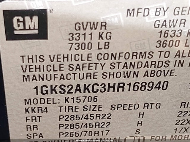 1GKS2AKC3HR168940 GMC l83 -sidi: spark ignited direct injection, vvt: variable valve timing, afm, e85 max, alum