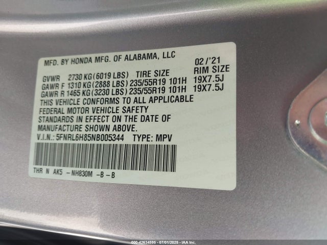 5FNRL6H85NB005344 Honda j35y7