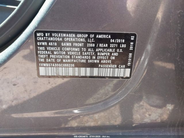 2016 VOLKSWAGEN PASSAT 1VWBS7A30GC055235 Photo 8