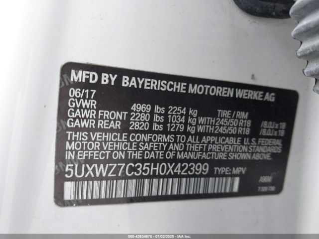 2017 BMW X3 5UXWZ7C35H0X42399 Photo 8