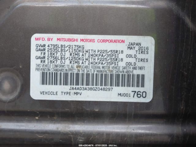 2016 MITSUBISHI OUTLANDER JA4AD3A38GZ048297 Photo 8