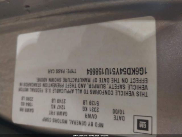 2001 CADILLAC DEVILLE 1G6KD54Y51U158664 Photo 8