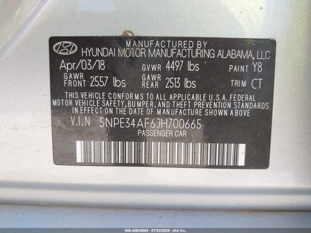 5NPE34AF6JH700665 Hyundai gdi theta-ii