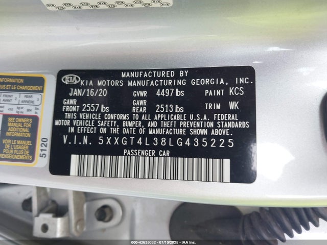 5XXGT4L38LG435225 KIA gdi