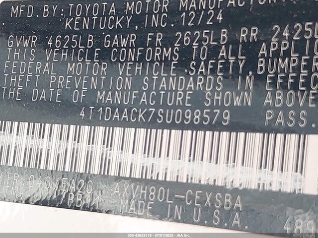4T1DAACK7SU098579 Toyota a25a-fxs
