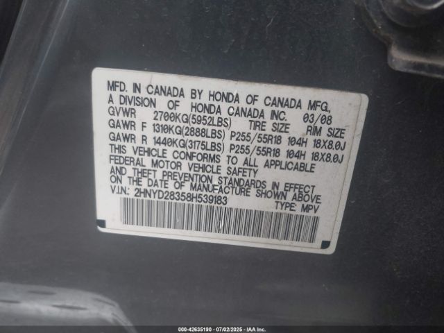 2008 ACURA MDX 2HNYD28358H539183 Photo 8