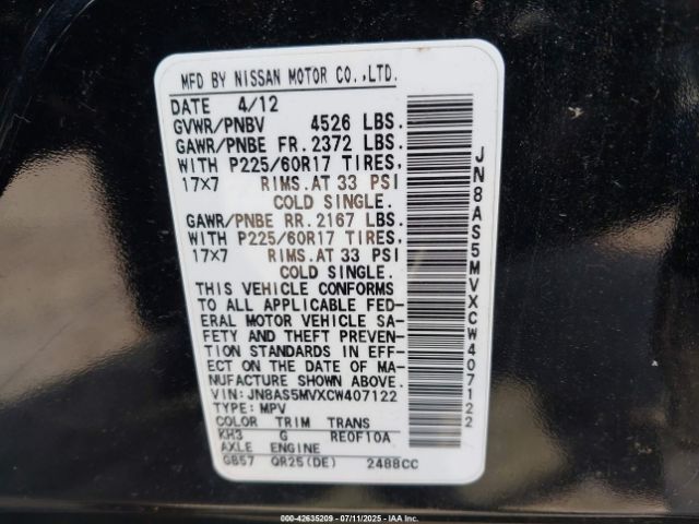 2012 NISSAN ROGUE JN8AS5MVXCW407122 Photo 8