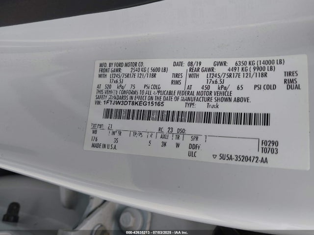1FT8W3DT8KEG15165 Ford 2019