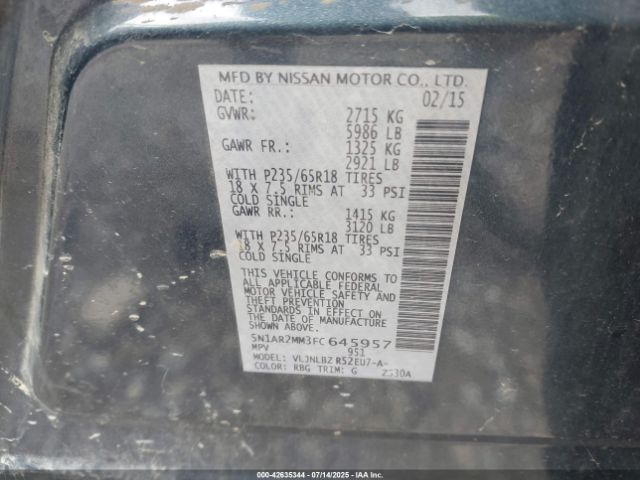 2015 NISSAN PATHFINDER 5N1AR2MM3FC645957 Photo 8