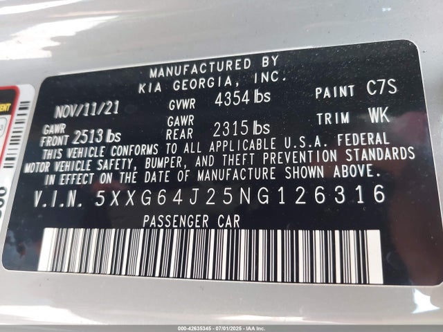 5XXG64J25NG126316 KIA t-gdi gamma ii
