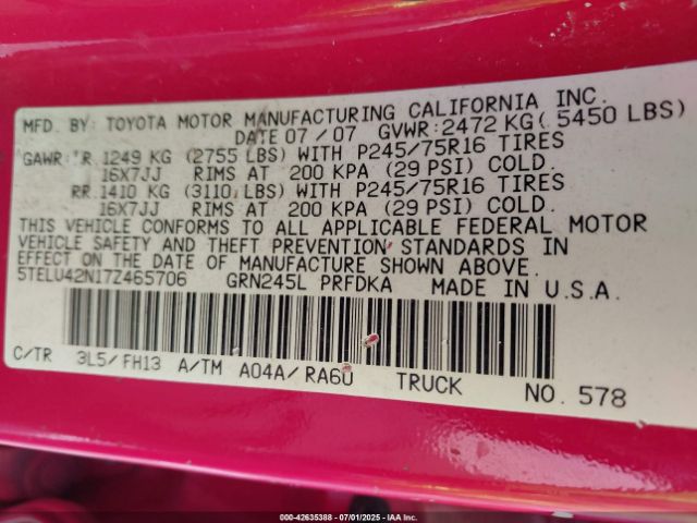 2007 TOYOTA TACOMA 5TELU42N17Z465706 Photo 8