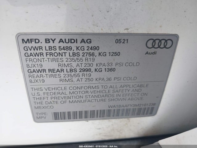 WA1BAAFY3M2101238 Audi Q5