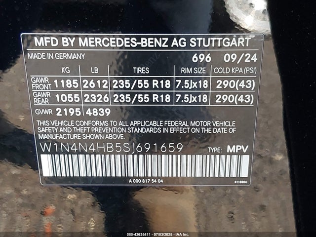 W1N4N4HB5SJ691659 Mercedes-Benz m260