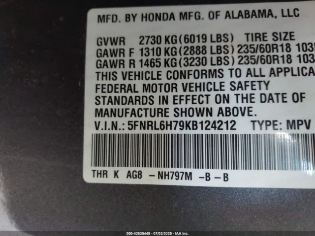 2019 HONDA ODYSSEY 5FNRL6H79KB124212 Photo 8