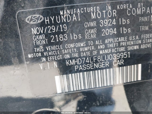 KMHD74LF8LU039951 Hyundai mpi nu