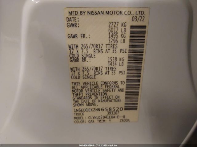 2022 NISSAN FRONTIER 1N6ED1EK2NN658520 Photo 8