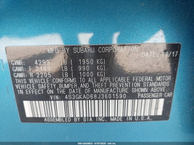 Aukcja sprzedaży 2018 Subaru Impreza 2.0i Premium, vin: 4S3GKAD68J3601590, numer aukcji: 42635633