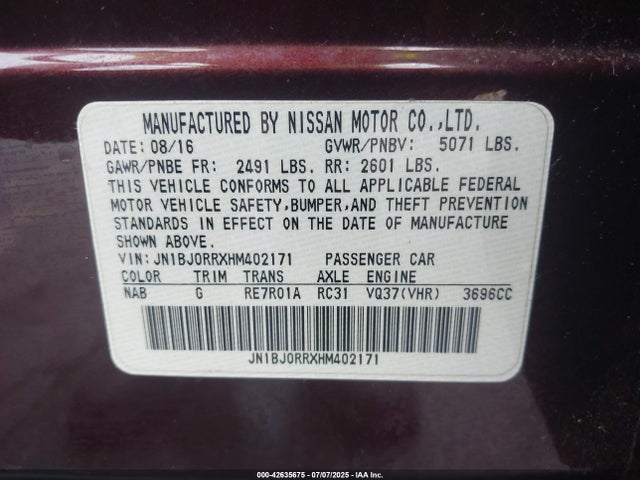 Auction sale of the 2017 Infiniti Qx50, vin: JN1BJ0RRXHM402171, lot number: 42635675