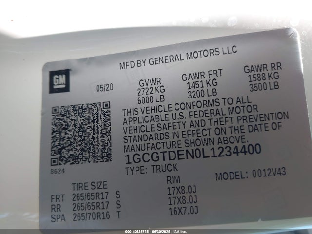 1GCGTDEN0L1234400 Chevrolet lg2 - di: direct injection, vvt: variable valve timing, alum, var2, gen2
