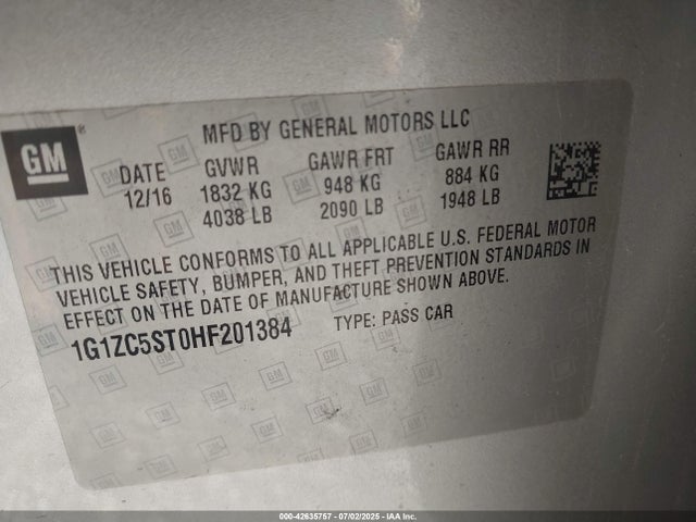 1G1ZC5ST0HF201384 Chevrolet lfv - di: direct injection, vvt: variable valve timing, gen 1