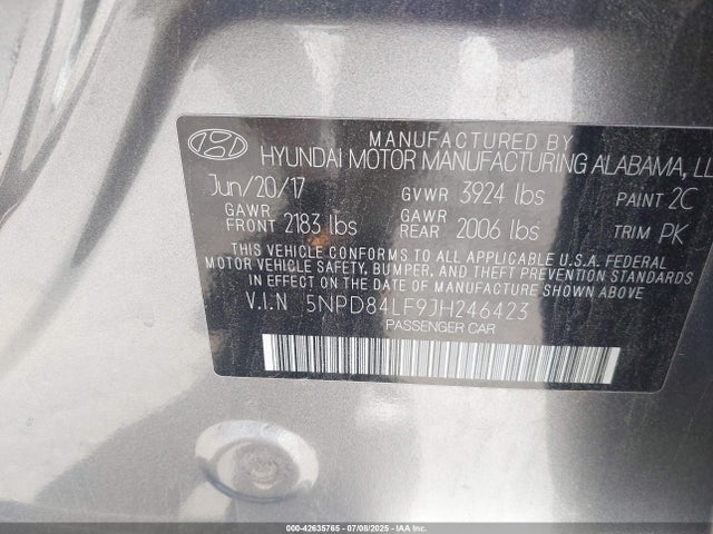 5NPD84LF9JH246423 Hyundai mpi nu