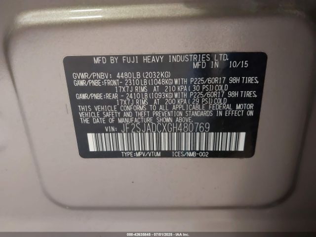 2016 SUBARU FORESTER JF2SJADCXGH480769 Photo 8
