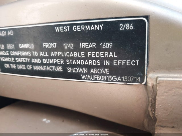 1986 AUDI 4000 WAUFB0813GA130714 Photo 8