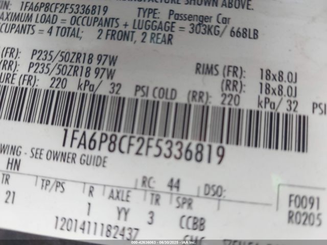 2015 FORD MUSTANG 1FA6P8CF2F5336819 Photo 8
