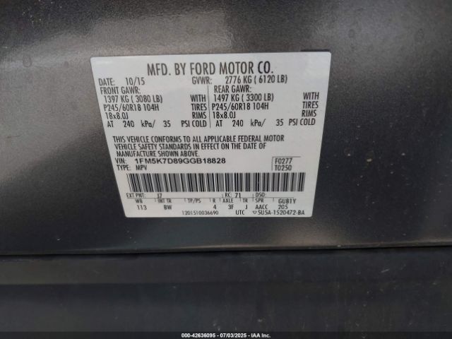 2016 FORD EXPLORER 1FM5K7D89GGB18828 Photo 8