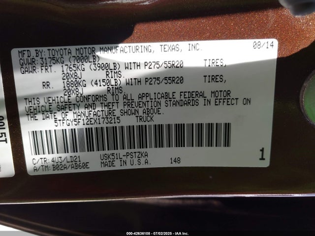 5TFGY5F12EX173215 Toyota 3ur-fe