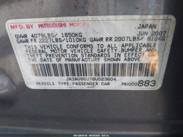 2008 MITSUBISHI LANCER JA3AU86U78U023604 Photo 8