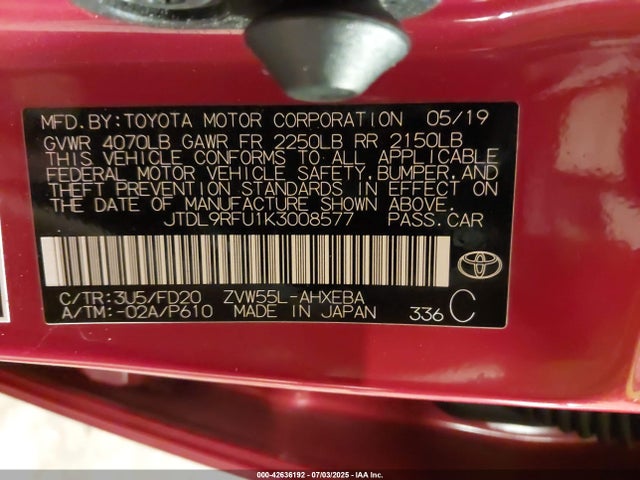 JTDL9RFU1K3008577 Toyota 2zr-fxe,1nm